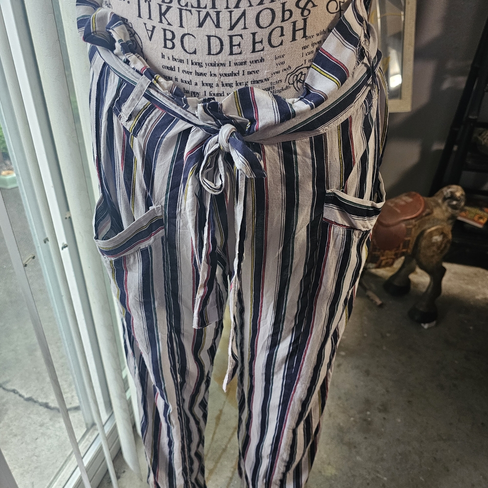 Striped Women's Skinny Pants with Tie Waist
